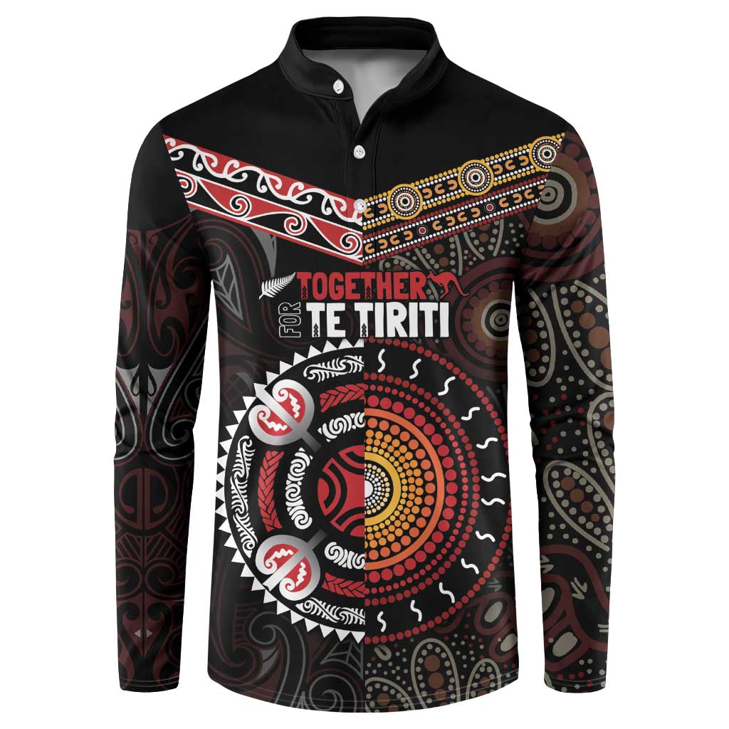 Aotearoa and Australia Indigenous Button Sweatshirt Stand Together For Te Tiriti