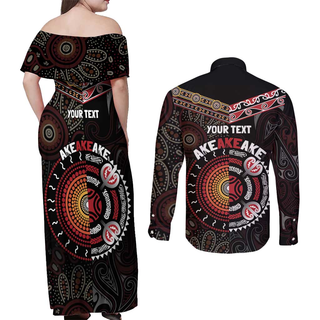 Aotearoa and Australia Indigenous Couples Matching Off Shoulder Maxi Dress and Long Sleeve Button Shirt Stand Together For Te Tiriti