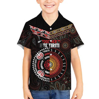 Aotearoa and Australia Indigenous Family Matching Summer Maxi Dress and Hawaiian Shirt Stand Together For Te Tiriti LT7 Son's Shirt Black - Polynesian Pride