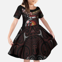 Aotearoa and Australia Indigenous Family Matching Tank Maxi Dress and Hawaiian Shirt Stand Together For Te Tiriti LT7 Daughter's Dress Black - Polynesian Pride