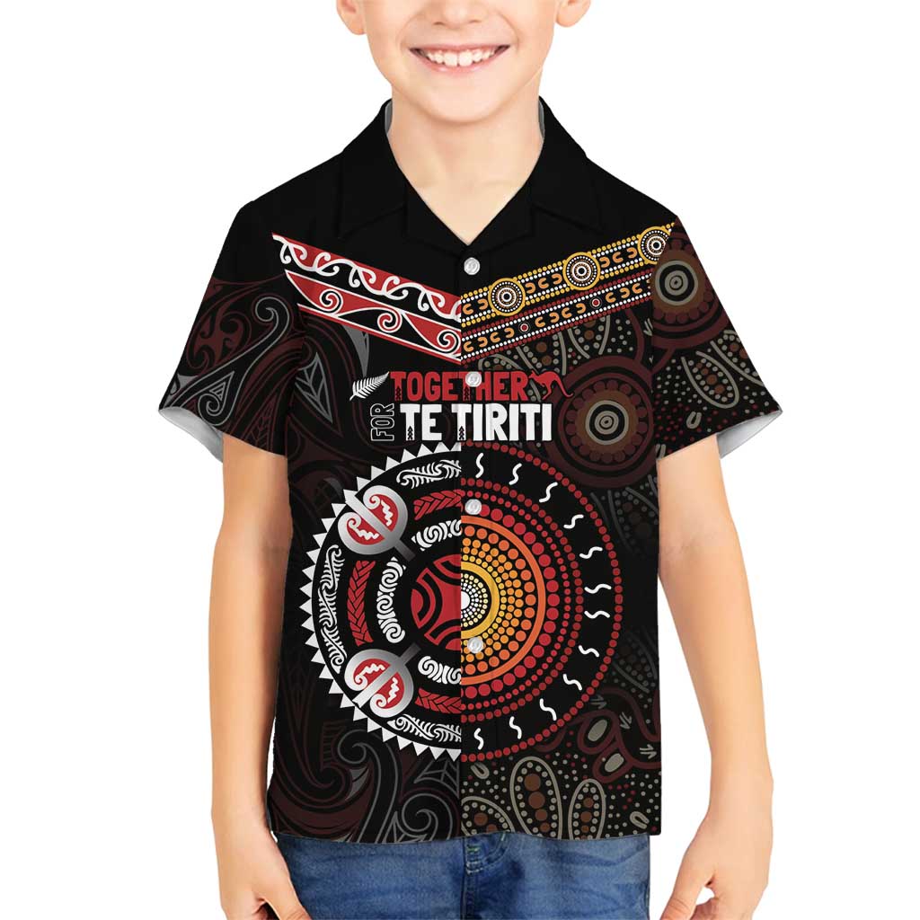 Aotearoa and Australia Indigenous Family Matching Tank Maxi Dress and Hawaiian Shirt Stand Together For Te Tiriti LT7 Son's Shirt Black - Polynesian Pride