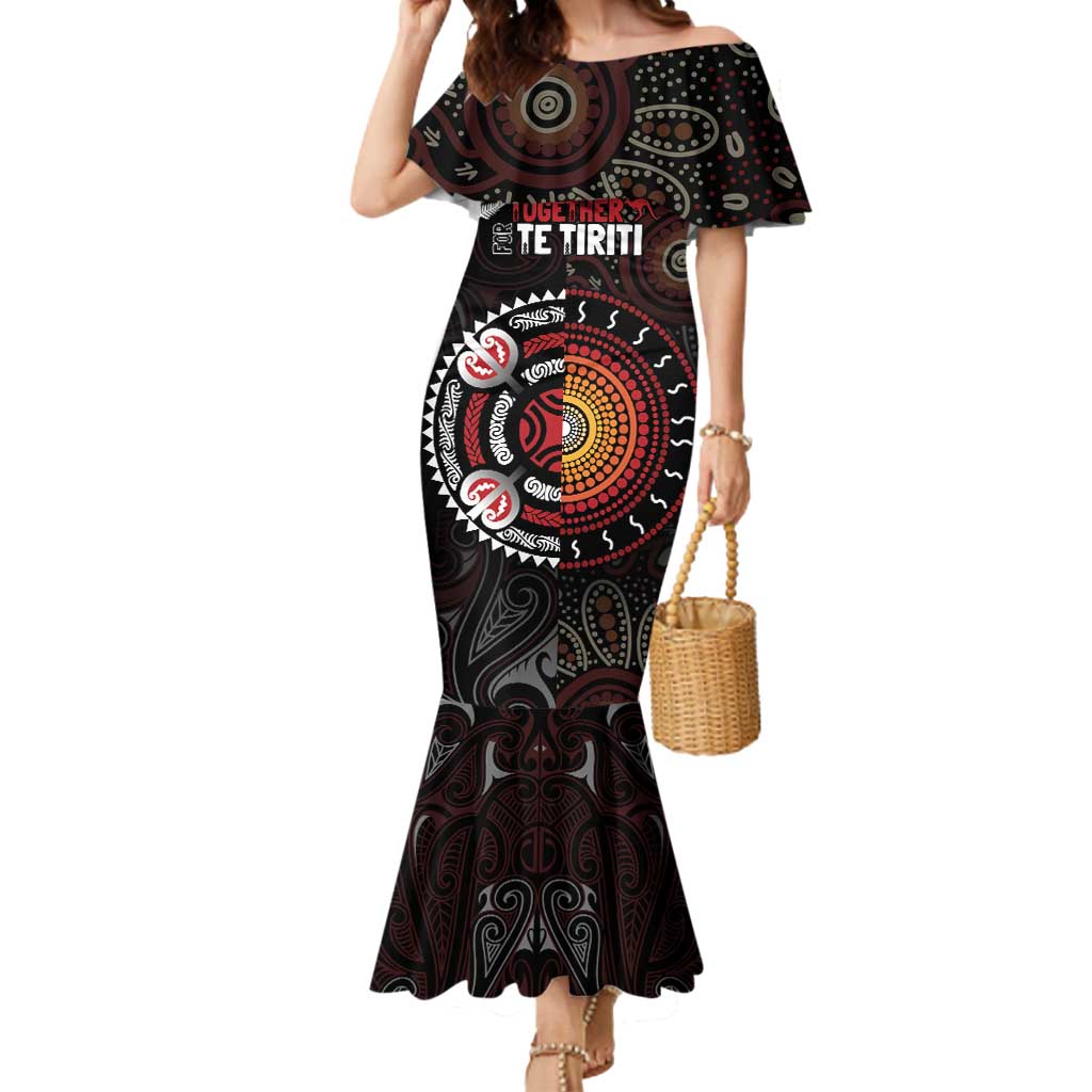 Aotearoa and Australia Indigenous Mermaid Dress Stand Together For Te Tiriti LT7 Women Black - Polynesian Pride