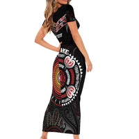 Aotearoa and Australia Indigenous Short Sleeve Bodycon Dress Stand Together For Te Tiriti LT7 - Polynesian Pride