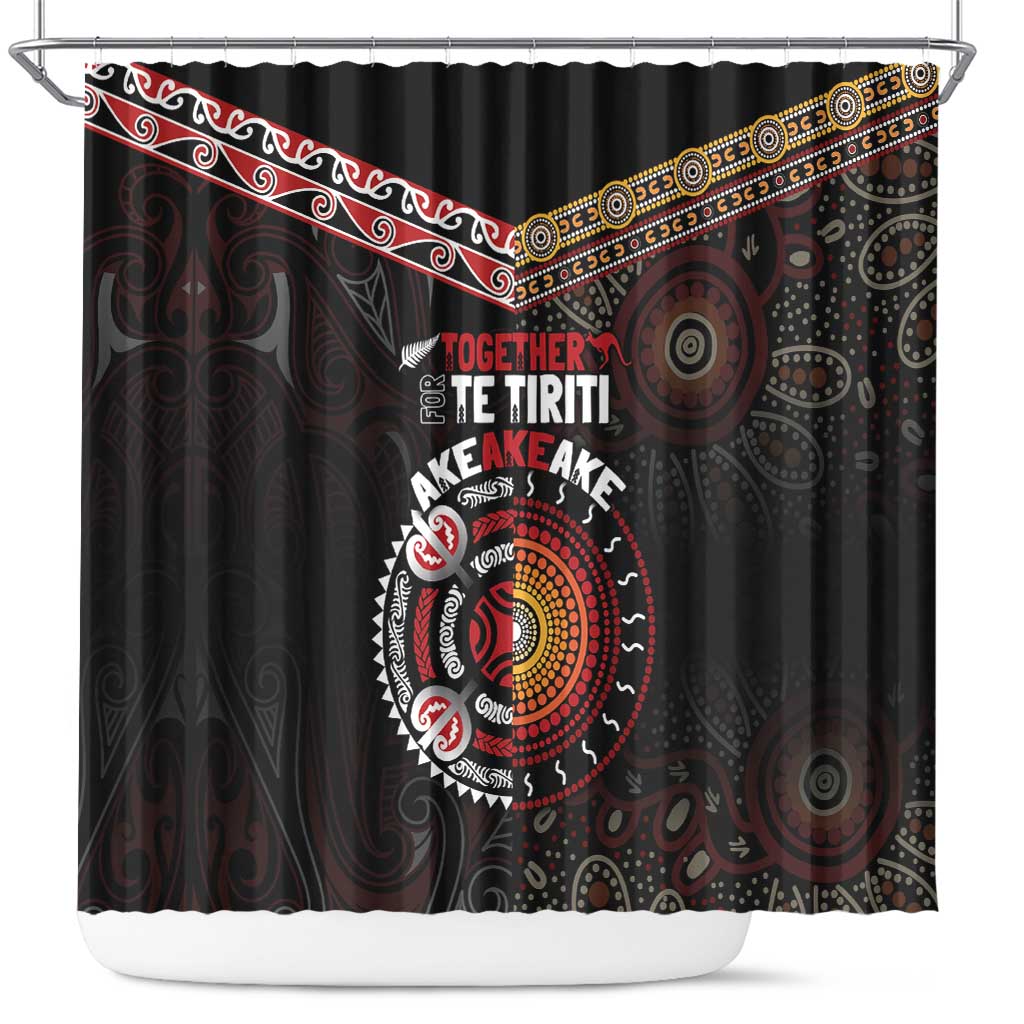 Aotearoa and Australia Indigenous Shower Curtain Stand Together For Te Tiriti LT7 Black - Polynesian Pride