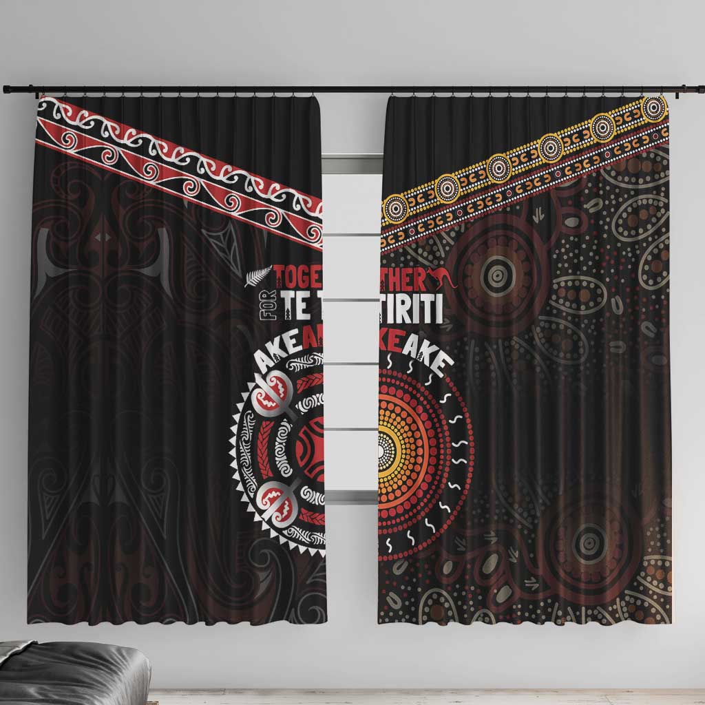 Aotearoa and Australia Indigenous Window Curtain Stand Together For Te Tiriti LT7 With Hooks Black - Polynesian Pride