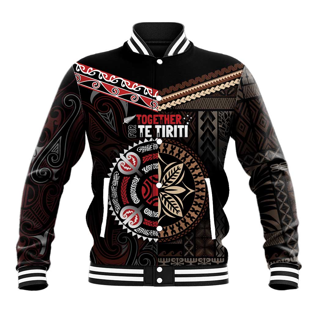 Aotearoa and Samoa Together For Te Tiriti Baseball Jacket Kowhaiwhai Mix Siapo