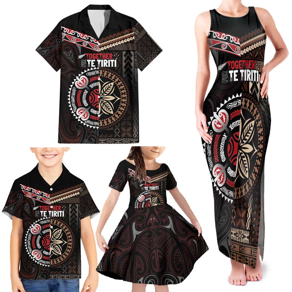 Aotearoa and Samoa Together For Te Tiriti Family Matching Tank Maxi Dress and Hawaiian Shirt Kowhaiwhai Mix Siapo
