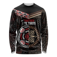 Aotearoa and Samoa Together For Te Tiriti Long Sleeve Shirt Kowhaiwhai Mix Siapo LT7 Unisex Black - Polynesian Pride