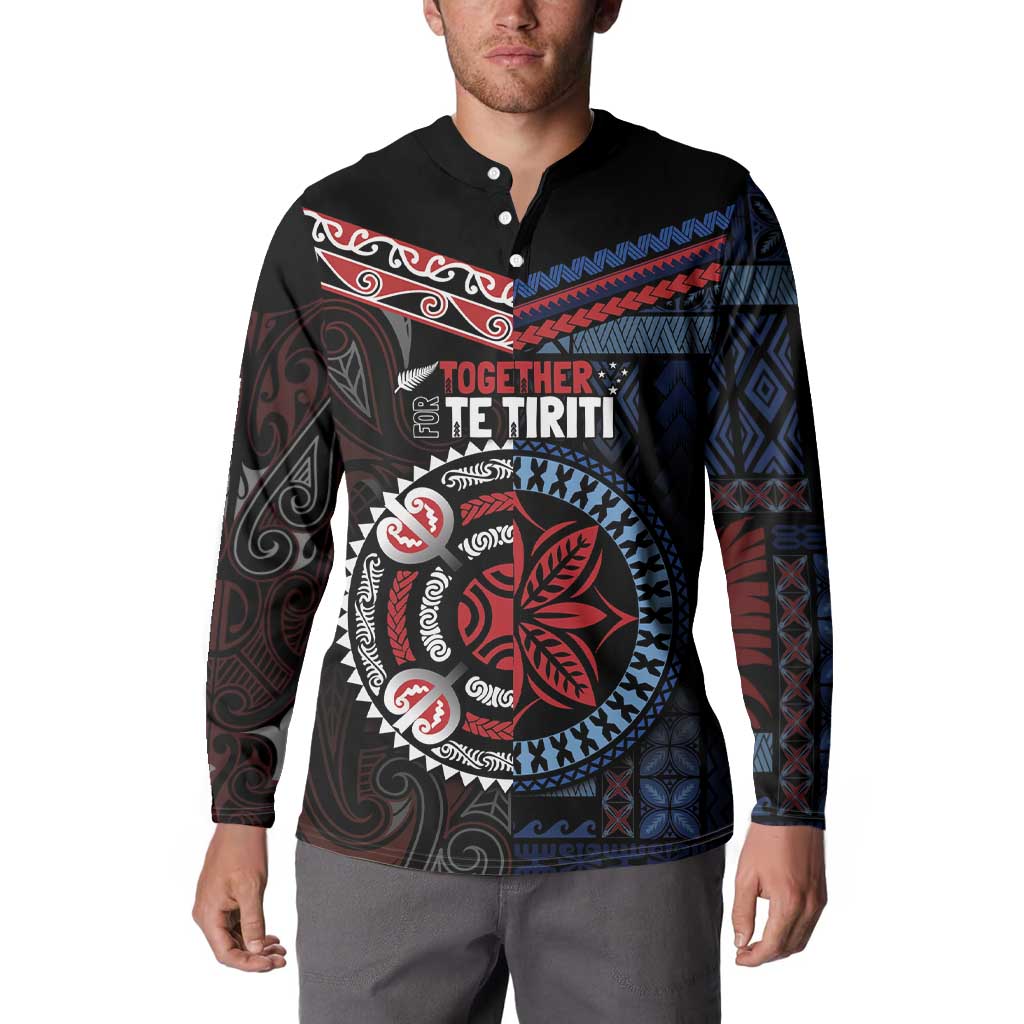 Aotearoa and Samoa Together For Te Tiriti Button Sweatshirt Kowhaiwhai Mix Siapo - Flag Color LT7 - Polynesian Pride