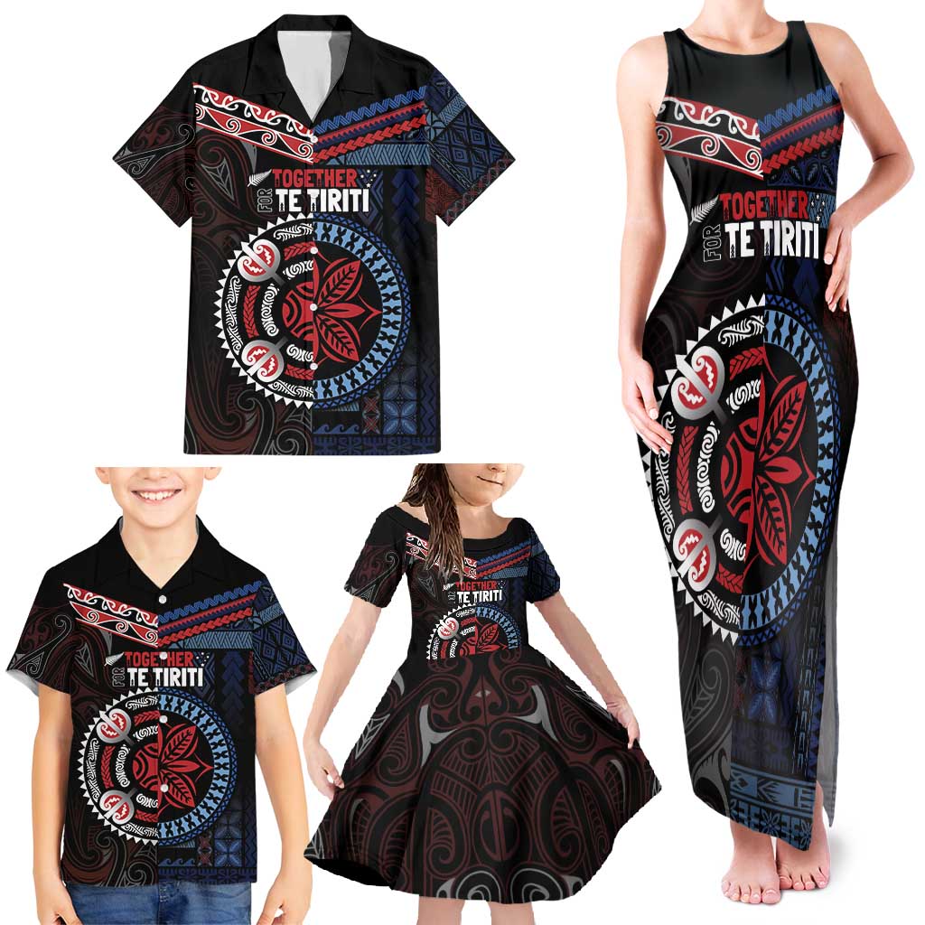 Aotearoa and Samoa Together For Te Tiriti Family Matching Tank Maxi Dress and Hawaiian Shirt Kowhaiwhai Mix Siapo - Flag Color