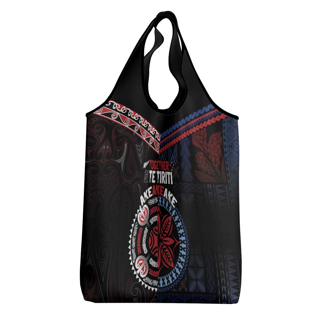 Aotearoa and Samoa Together For Te Tiriti Grocery Bag Kowhaiwhai Mix Siapo - Flag Color