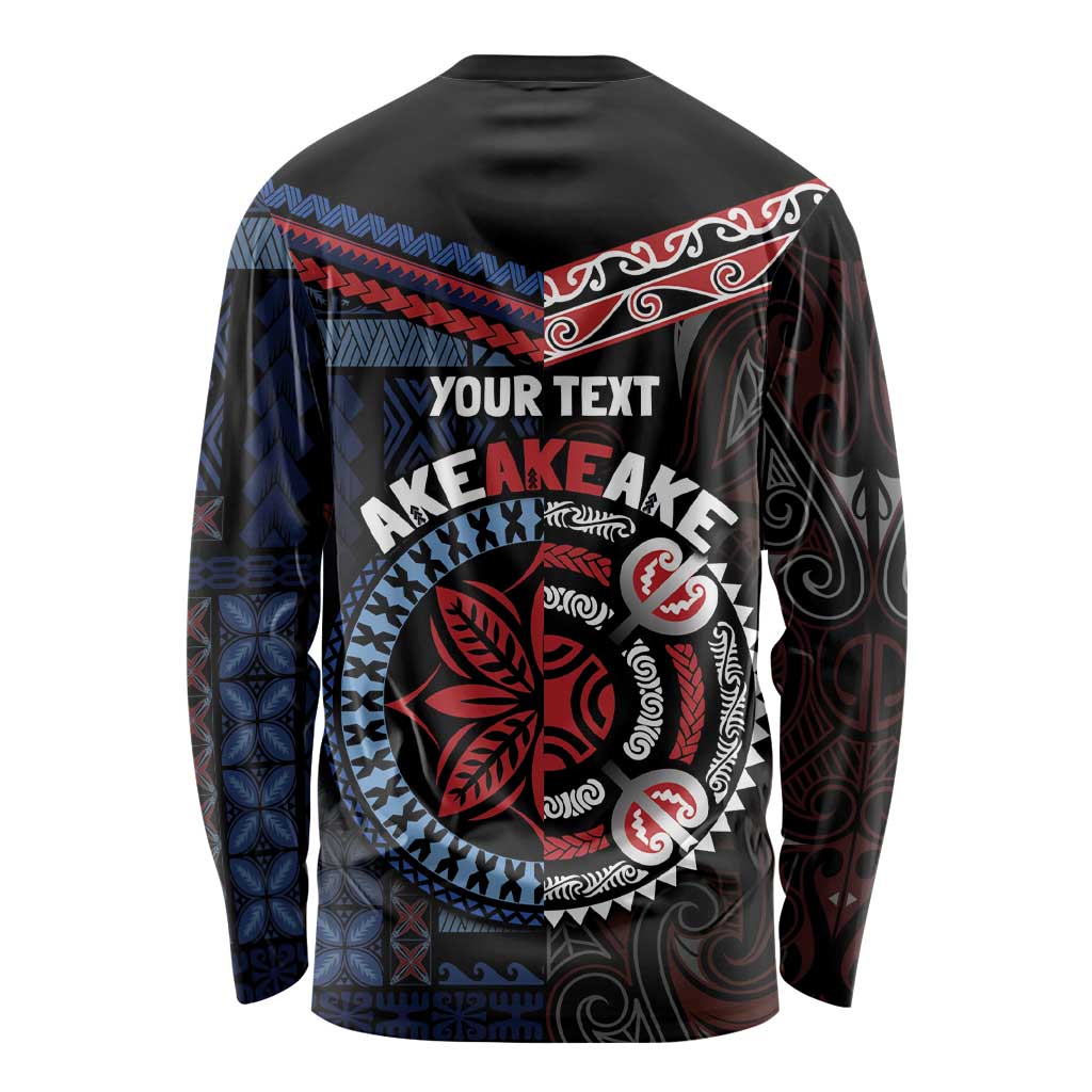 Aotearoa and Samoa Together For Te Tiriti Long Sleeve Shirt Kowhaiwhai Mix Siapo - Flag Color