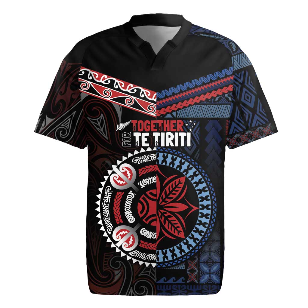 Aotearoa and Samoa Together For Te Tiriti Rugby Jersey Kowhaiwhai Mix Siapo - Flag Color