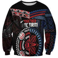 Aotearoa and Samoa Together For Te Tiriti Sweatshirt Kowhaiwhai Mix Siapo - Flag Color LT7 Unisex Black - Polynesian Pride