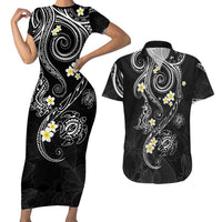 Polynesia Tribal Couples Matching Short Sleeve Bodycon Dress and Hawaiian Shirt Tentacles Plumeria
