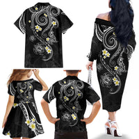 Polynesia Tribal Family Matching Off The Shoulder Long Sleeve Dress and Hawaiian Shirt Tentacles Plumeria