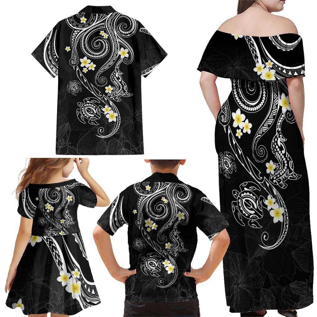 Polynesia Tribal Family Matching Off Shoulder Maxi Dress and Hawaiian Shirt Tentacles Plumeria