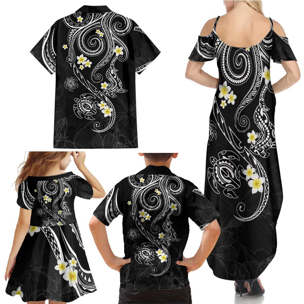 Polynesia Tribal Family Matching Summer Maxi Dress and Hawaiian Shirt Tentacles Plumeria