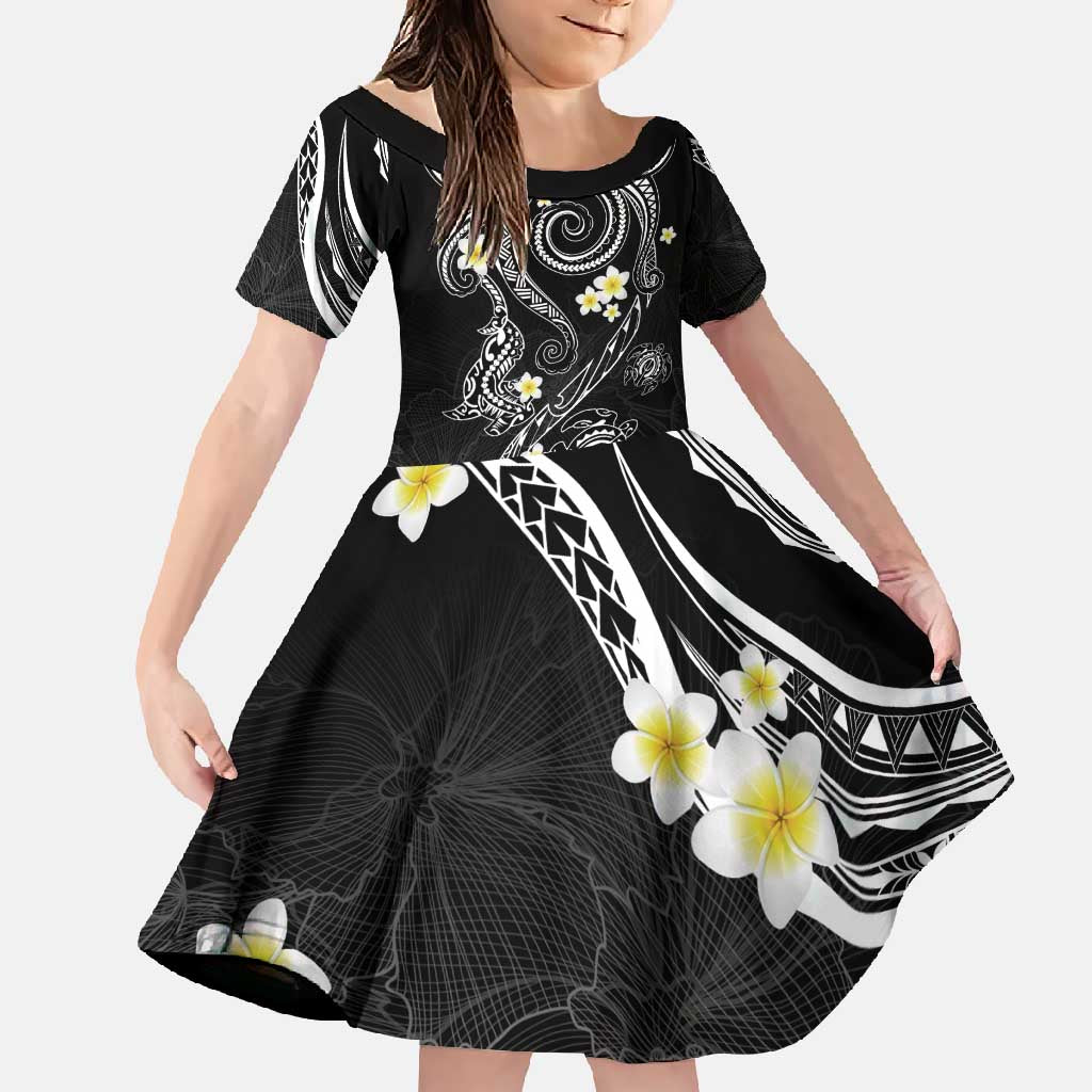 Polynesia Tribal Family Matching Tank Maxi Dress and Hawaiian Shirt Tentacles Plumeria LT7 Daughter's Dress Black - Polynesian Pride