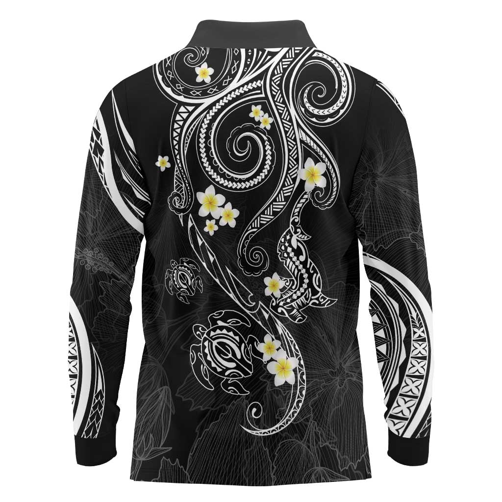 Polynesia Tribal Long Sleeve Polo Shirt Tentacles Plumeria