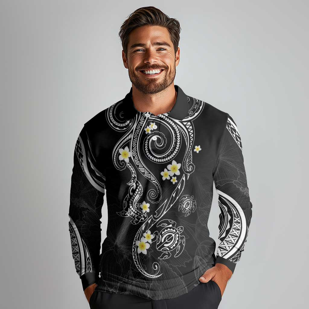 Polynesia Tribal Long Sleeve Polo Shirt Tentacles Plumeria