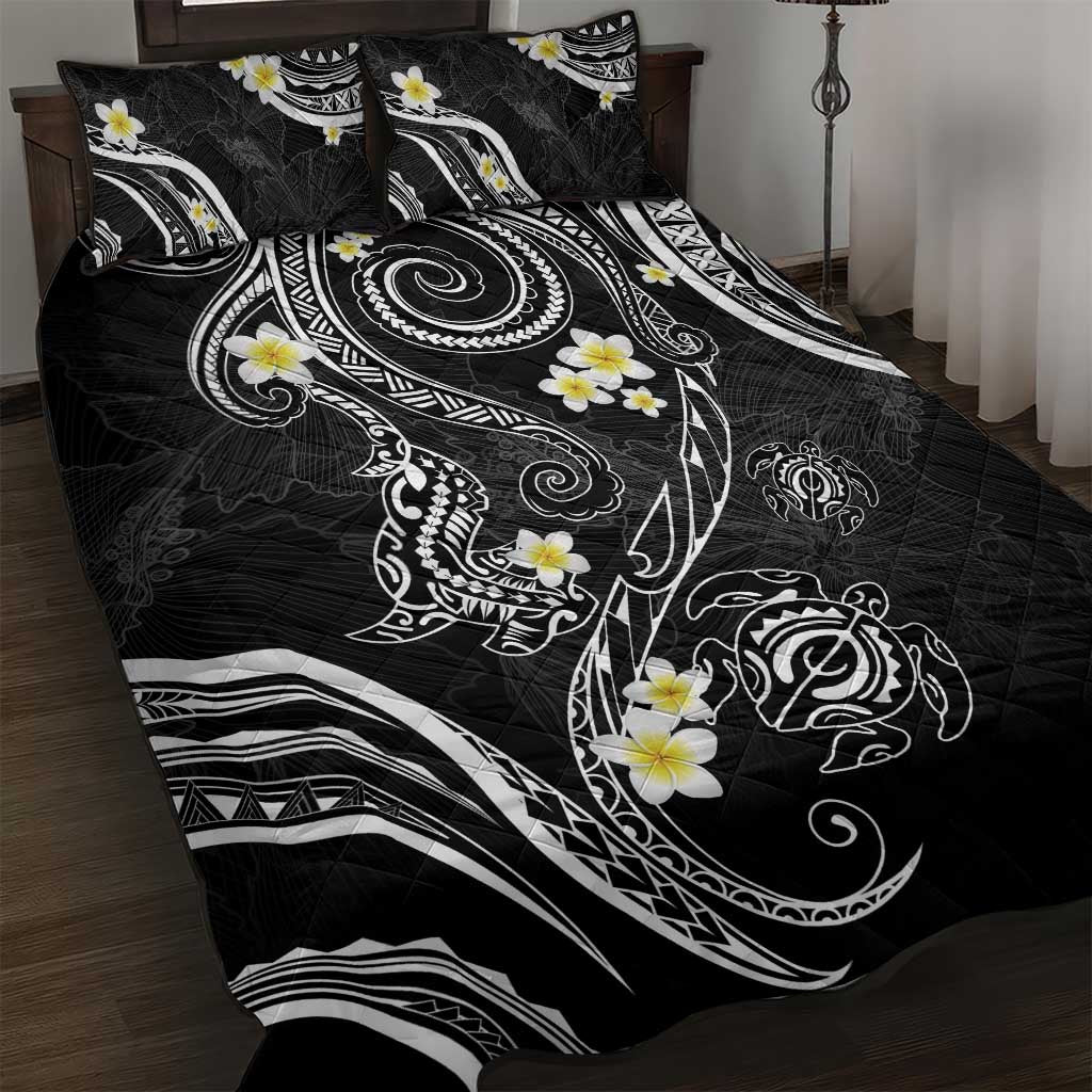 Polynesia Tribal Quilt Bed Set Tentacles Plumeria LT7 Black - Polynesian Pride