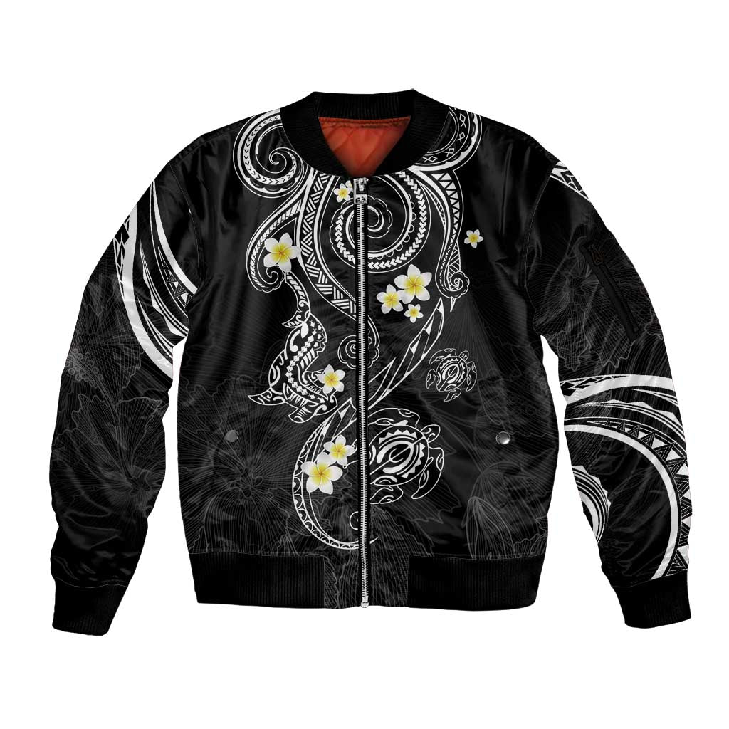 Polynesia Tribal Sleeve Zip Bomber Jacket Tentacles Plumeria LT7 Unisex Black - Polynesian Pride