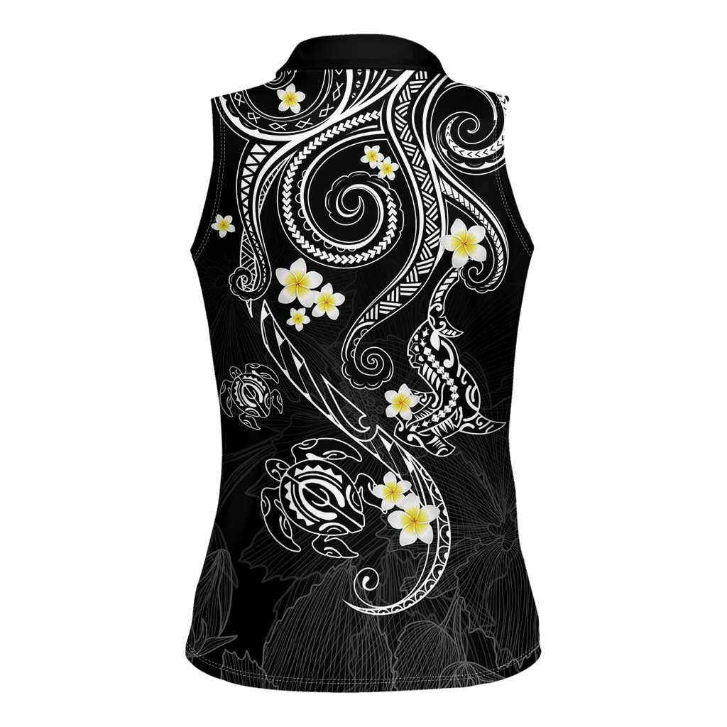 Polynesia Tribal Women Sleeveless Polo Shirt Tentacles Plumeria
