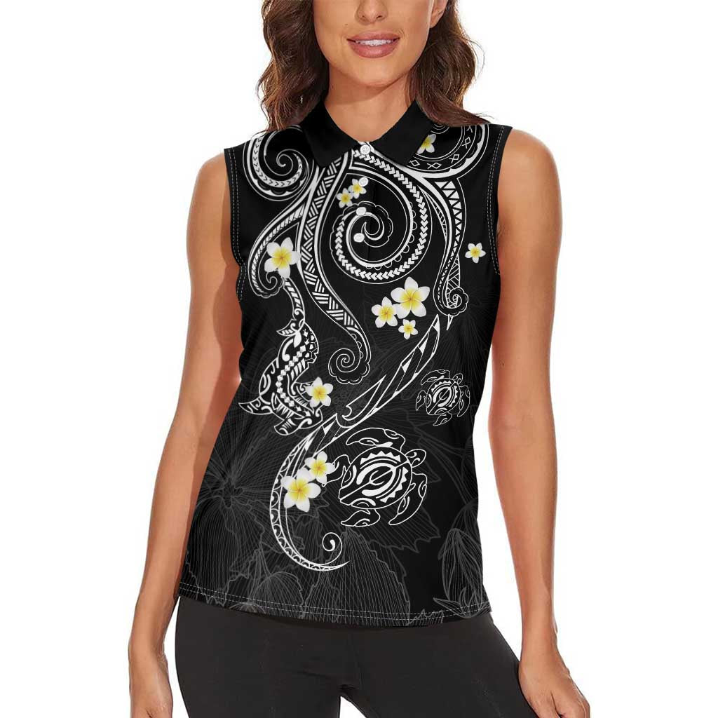 Polynesia Tribal Women Sleeveless Polo Shirt Tentacles Plumeria