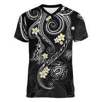 Polynesia Tribal Women V-Neck T-Shirt Tentacles Plumeria