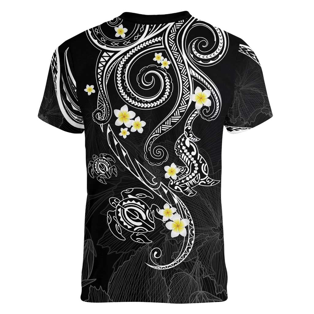 Polynesia Tribal Women V-Neck T-Shirt Tentacles Plumeria