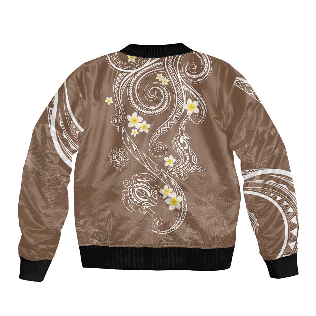 Polynesia Tribal Bomber Jacket Mocha Plumeria Tentacles
