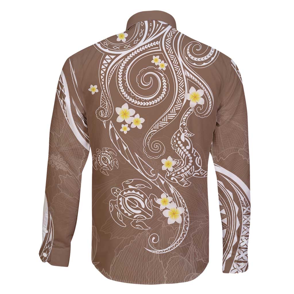 Polynesia Tribal Family Matching Long Sleeve Bodycon Dress and Hawaiian Shirt Mocha Plumeria Tentacles