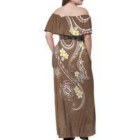 Polynesia Tribal Family Matching Off Shoulder Maxi Dress and Hawaiian Shirt Mocha Plumeria Tentacles