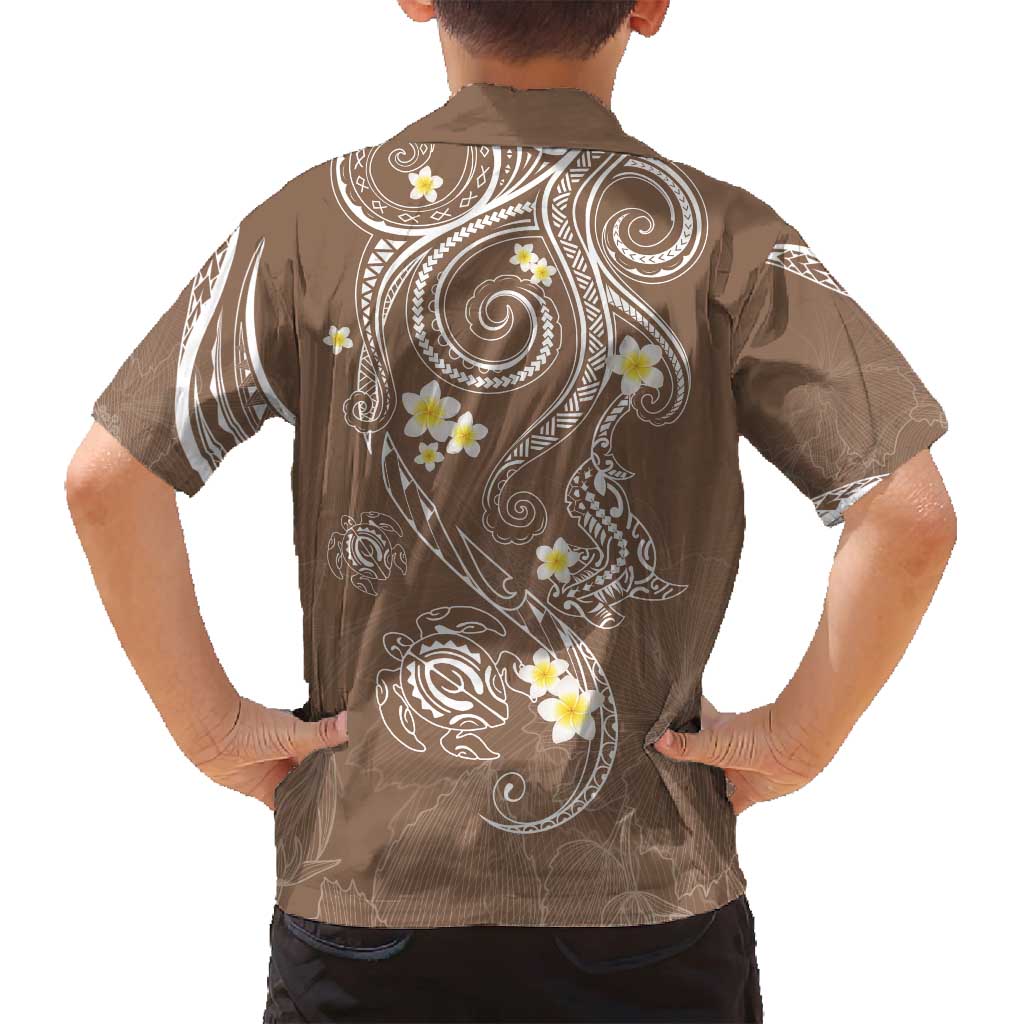 Polynesia Tribal Family Matching Off Shoulder Short Dress and Hawaiian Shirt Mocha Plumeria Tentacles LT7 - Polynesian Pride