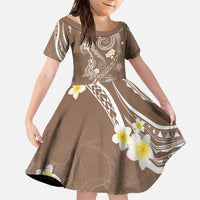 Polynesia Tribal Family Matching Short Sleeve Bodycon Dress and Hawaiian Shirt Mocha Plumeria Tentacles LT7 Daughter's Dress Mocha - Polynesian Pride