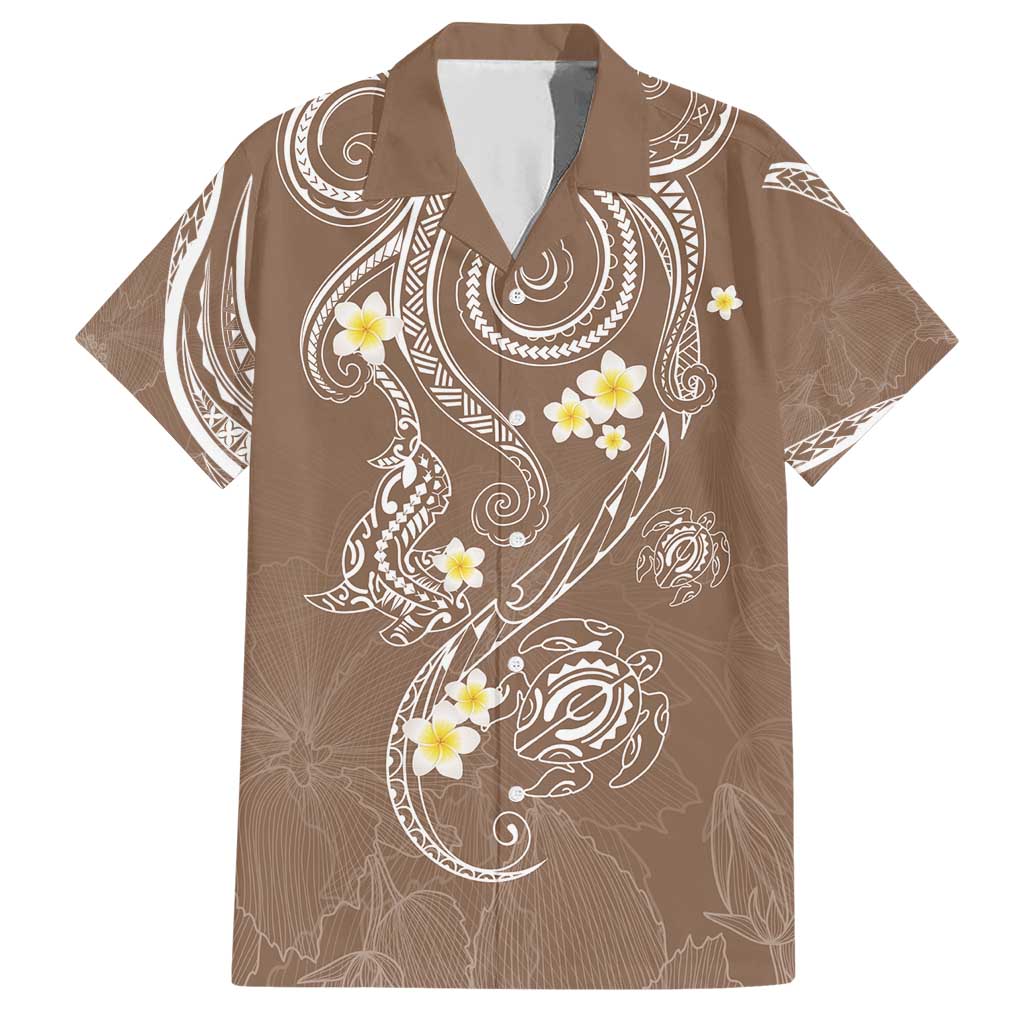 Polynesia Tribal Family Matching Short Sleeve Bodycon Dress and Hawaiian Shirt Mocha Plumeria Tentacles LT7 Dad's Shirt - Short Sleeve Mocha - Polynesian Pride