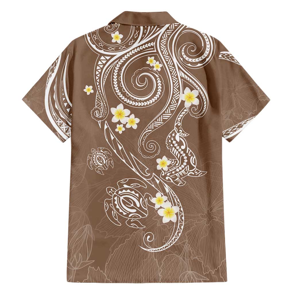Polynesia Tribal Family Matching Summer Maxi Dress and Hawaiian Shirt Mocha Plumeria Tentacles