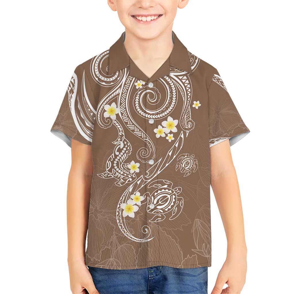 Polynesia Tribal Family Matching Tank Maxi Dress and Hawaiian Shirt Mocha Plumeria Tentacles LT7 Son's Shirt Mocha - Polynesian Pride