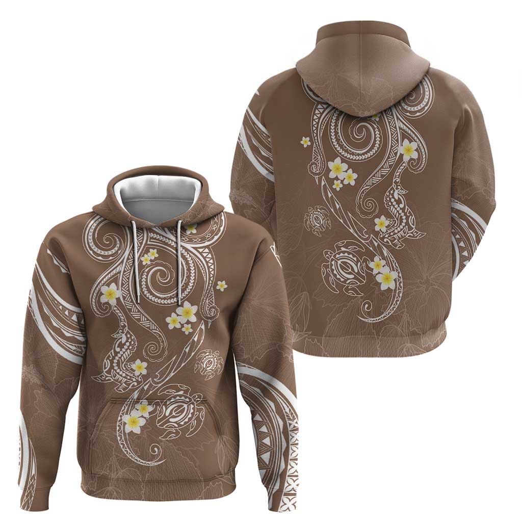 Polynesia Tribal Hoodie Mocha Plumeria Tentacles