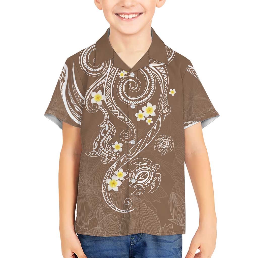 Polynesia Tribal Kid Hawaiian Shirt Mocha Plumeria Tentacles LT7 Kid Mocha - Polynesian Pride