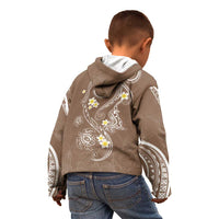 Polynesia Tribal Kid Hoodie Mocha Plumeria Tentacles