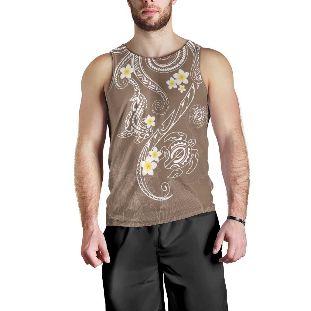 Polynesia Tribal Men Tank Top Mocha Plumeria Tentacles