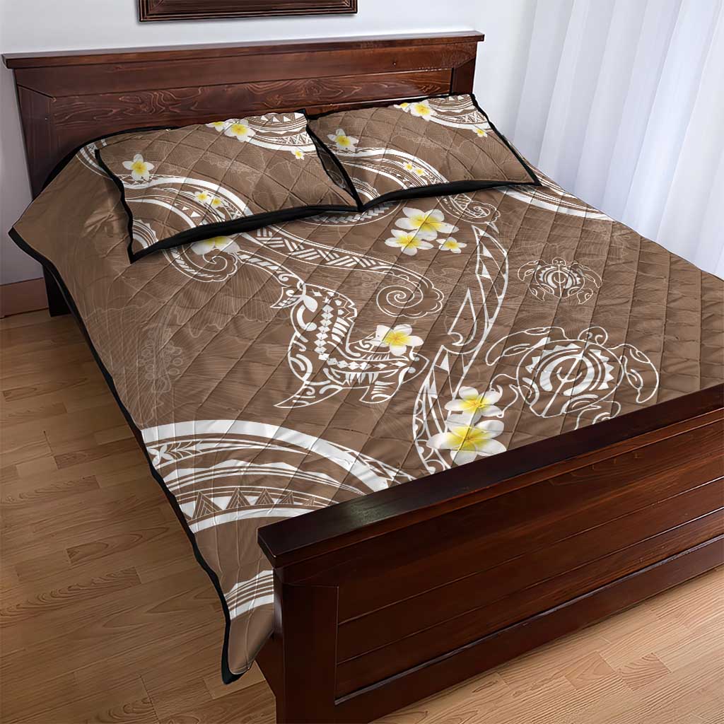 Polynesia Tribal Quilt Bed Set Mocha Plumeria Tentacles