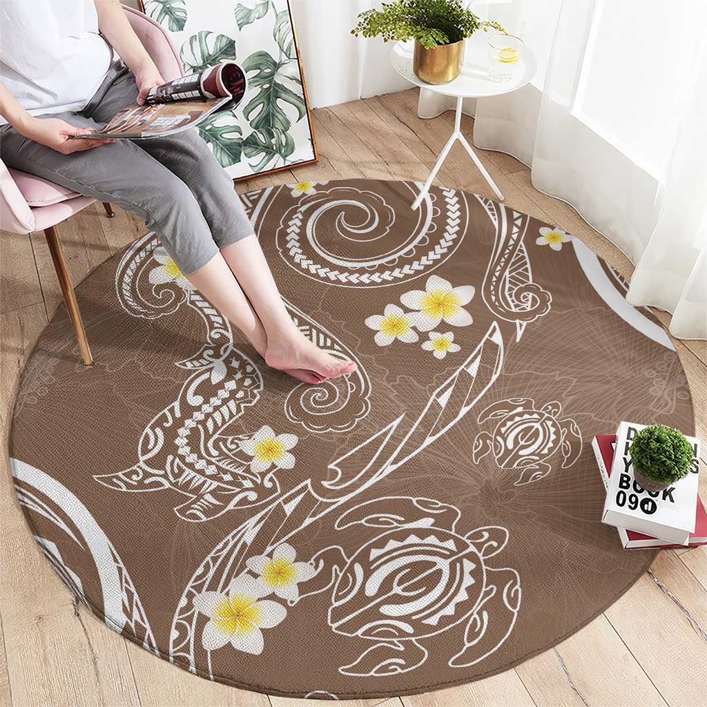 Polynesia Tribal Round Carpet Mocha Plumeria Tentacles LT7 - Polynesian Pride