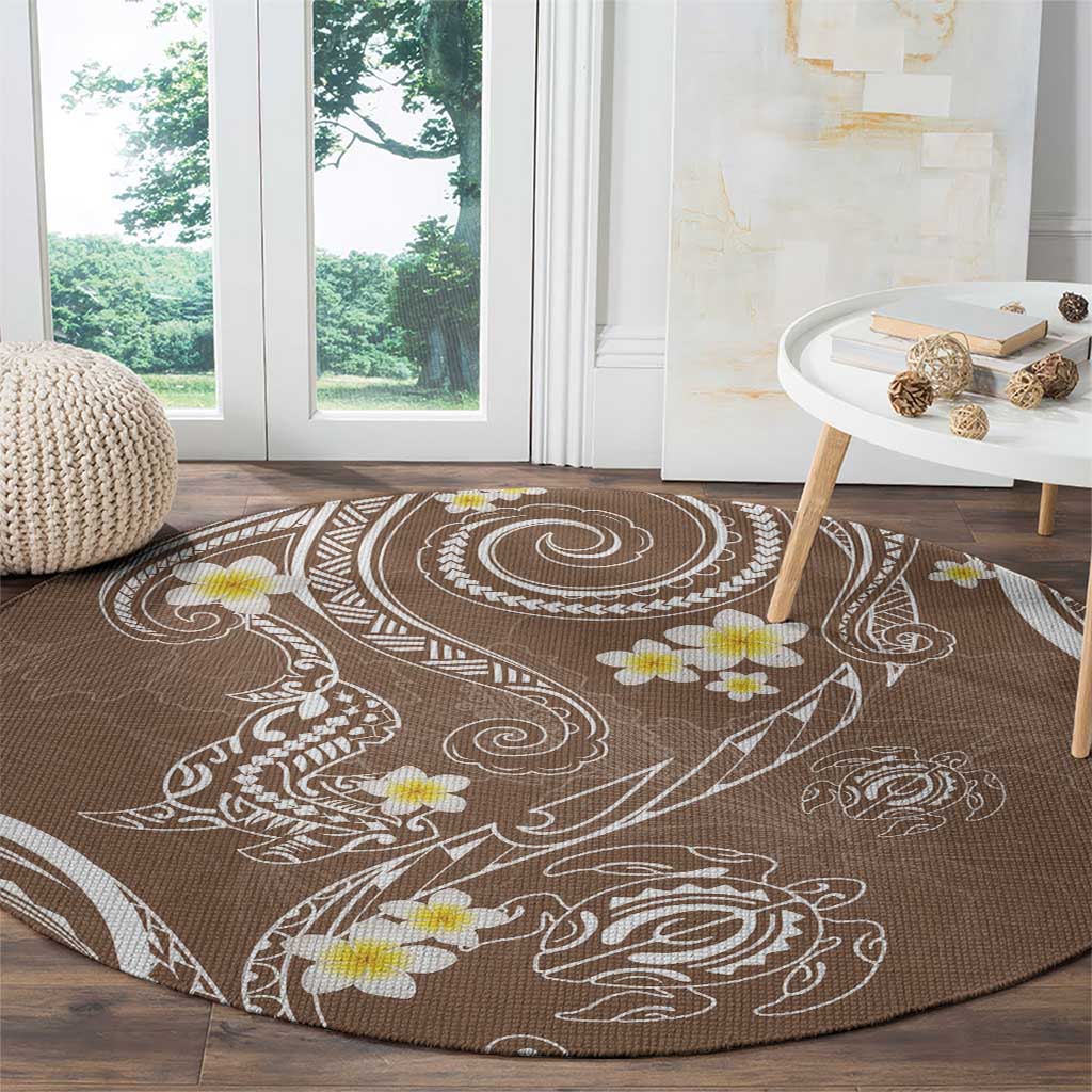 Polynesia Tribal Round Carpet Mocha Plumeria Tentacles LT7 - Polynesian Pride