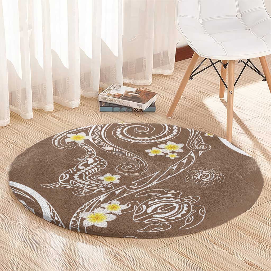 Polynesia Tribal Round Carpet Mocha Plumeria Tentacles LT7 - Polynesian Pride