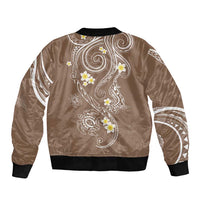 Polynesia Tribal Sleeve Zip Bomber Jacket Mocha Plumeria Tentacles