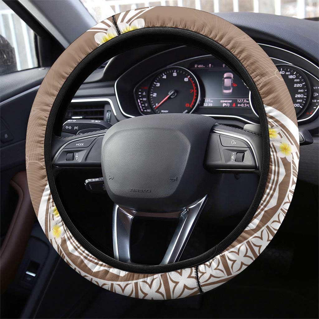 Polynesia Tribal Steering Wheel Cover Mocha Plumeria Tentacles LT7 - Polynesian Pride