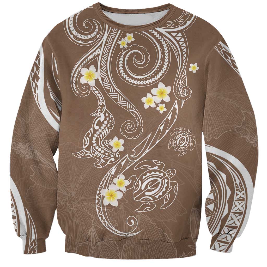Polynesia Tribal Sweatshirt Mocha Plumeria Tentacles